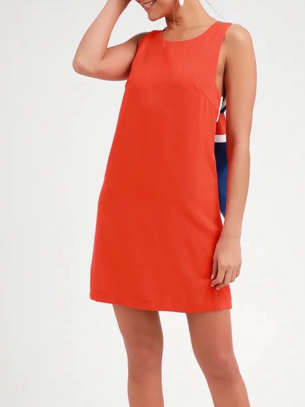 Lulu's Coral Sleeveless Mini Dress with Multicolor Bow